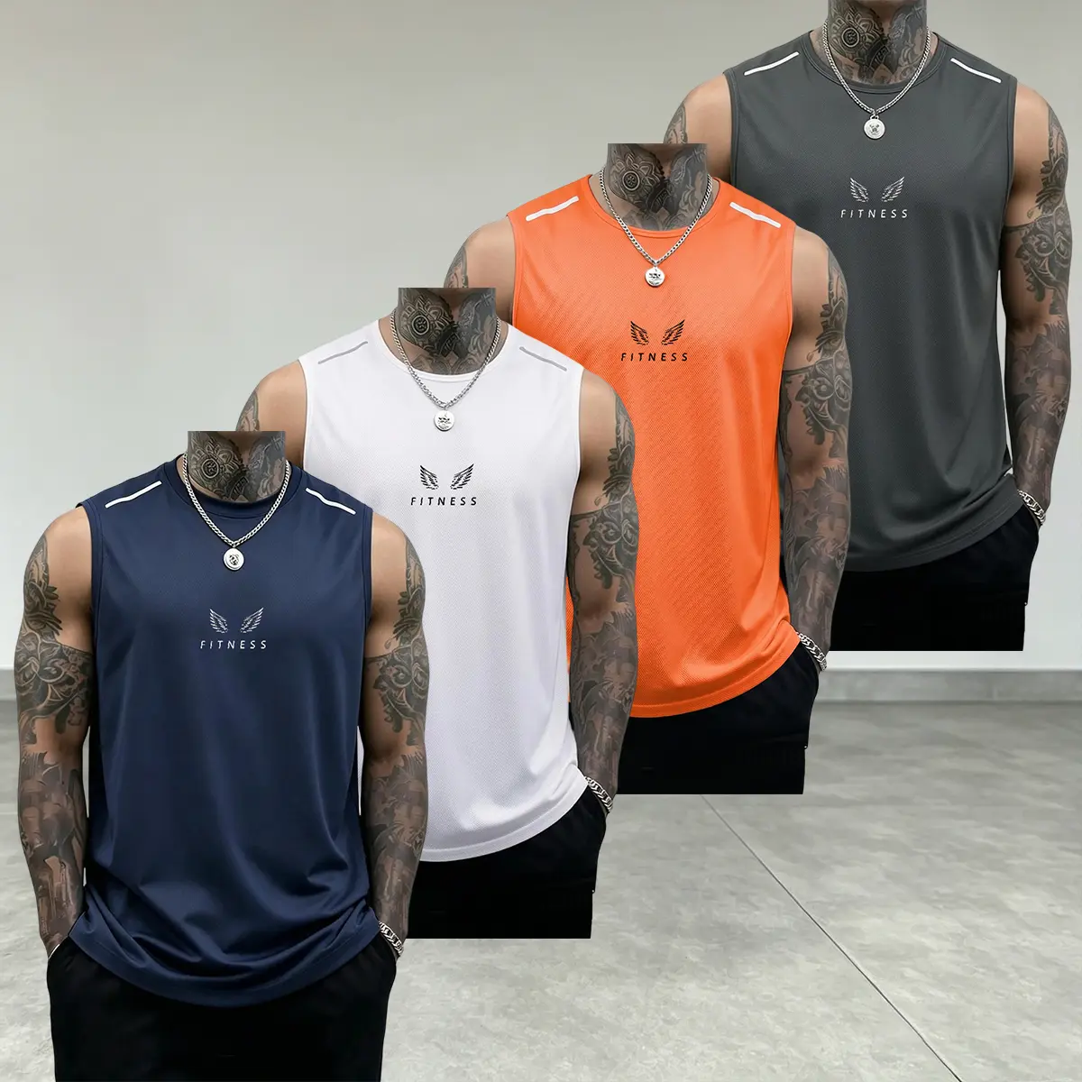 4PCS Men’s Fitness Training Tank Tops: Comfortable, soft sleeveless fitness T-shirts; bodybuilding T-shirts; sports tank tops; solid color design, summer style, loose casual breathable sleeveless tank tops suitable for outdoor cycling.
