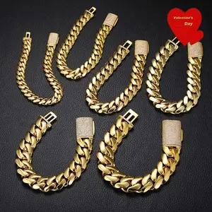 10/14/18/20mm Thick Stainless Steel Solid Cuban Link Bracelet for Men, Women