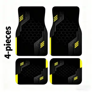 4pcs Black and Red Geometric Patchwork Printed Car Floor Mats | Easy to Clean, Stylish Interior Protection Suitable for Cars, Trucks, and SUVs, Enhances Driving Enjoyment and Comfort, Polyester Fiber