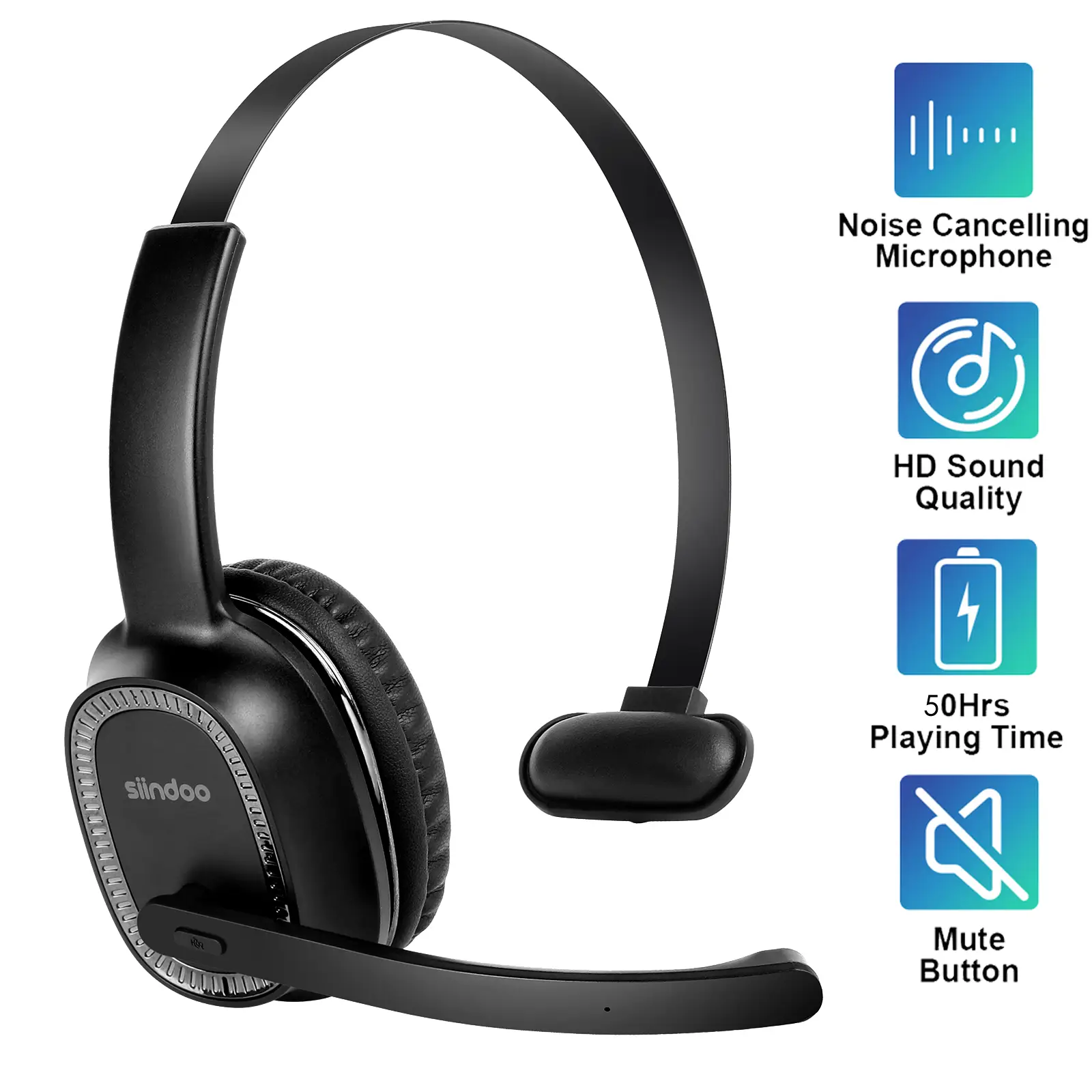 Siindoo Trucker Bluetooth Headphones with Microphone Noise Cancelling Wireless On Ear Headset,Call Center Headphone Hands Free Headset For Office Home