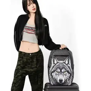 Bold Wolf-Head Backpack: Water-Repellent, Geometric Design for Men & Women - Durable for Travel, School & Daily Urban Adventures