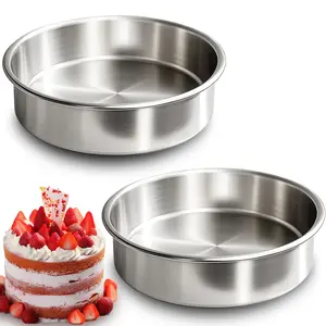 Cake Pan Set of 2, Stainless Steel Baking Pan Round Mold for Layered Cakes, No Coating Smash Cupcake Containers Mold, Mirror Finish Dishwasher Safe