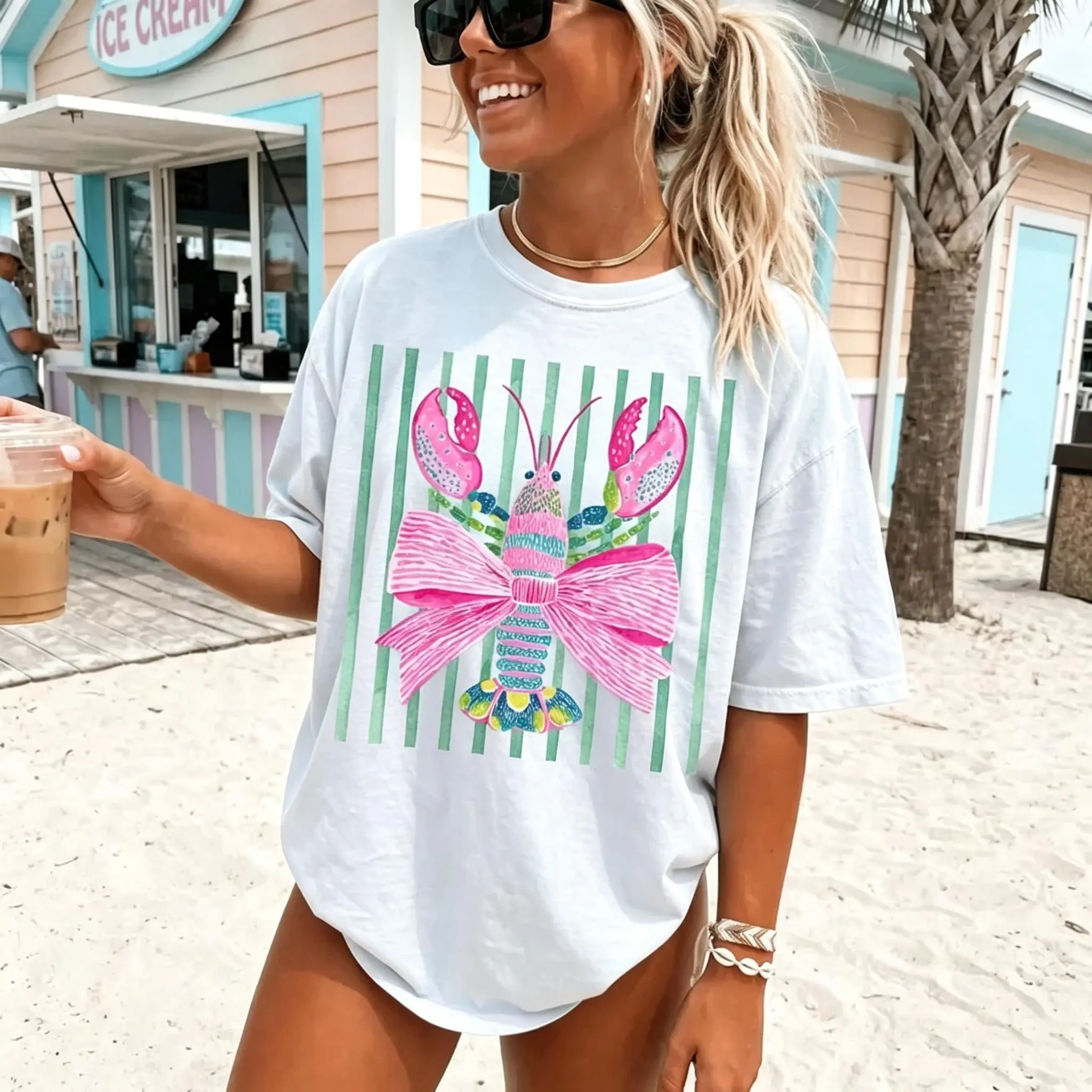 Summer Lobster  Shirt | Preppy  Lobster Lake Fishing Coastal Vacation Tshirt Tee Shirt | Lobster Summer Shirt Tee