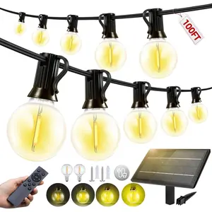 Outdoor Waterproof 100FT 30M G40 Solar Patio Lights Shatterproof Bulbs Solar Powered Remote Control 3 Dimmable Modes for Camping Backyard Garden Deck Yard
