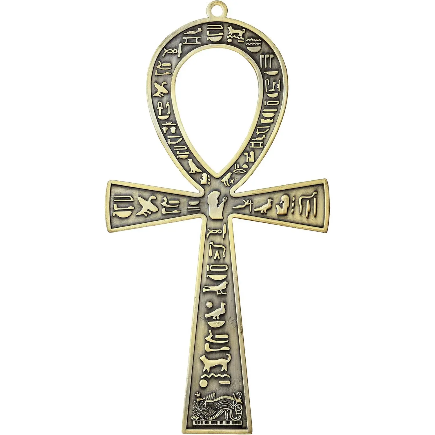 8.5" Large Metal Egyptian Ankh Cross Wall Decor, Antique Brass Egyptian Home Ornaments