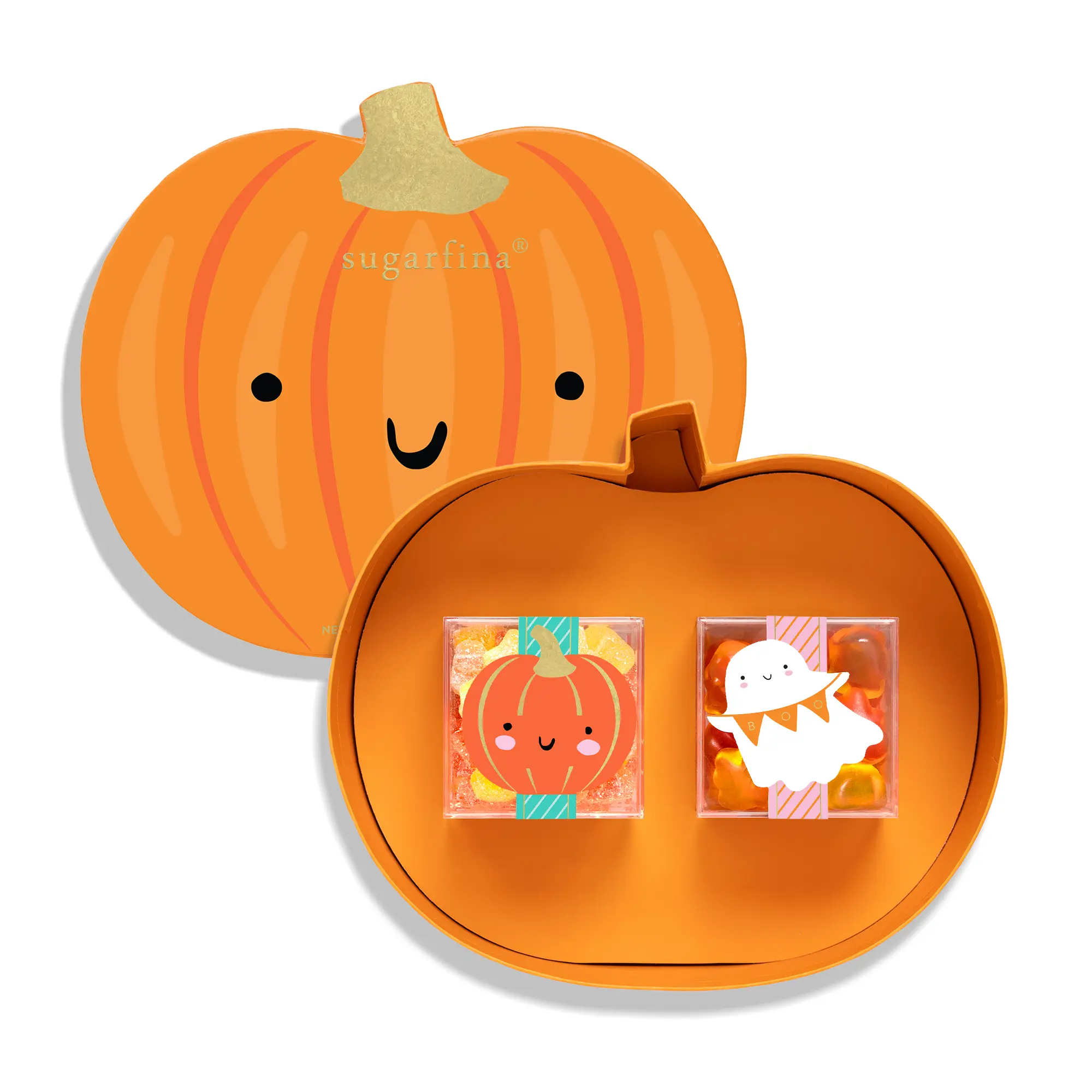 Sugarfina Little Pumpkin 2 Piece Candy Bento Box | Pumpkin Super Sour Stars, Spooky Ghosts | Halloween Candy Gifts | Halloween Gummies