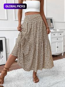 women's ditsy floral print skirt, boho casual a line long skirt for beach holiday vacation, skirts for women, ladies summer clothes, womenswear