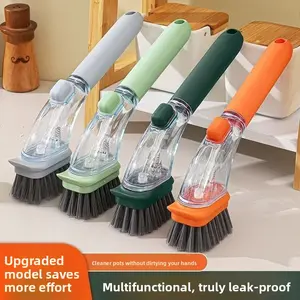 Long Handle Dish Brush Automatic Liquid Dispensing Scrubber Kitchen Stainless Steel Wire Cleaning Brush for Pots and Pans