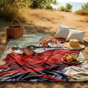 1 piece Rurouni Kenshin Character Illustration and the Embodiment of the Samurai Spirit themed flannel blanket - Modern-style flannel blanket, suitable for sofas and beds, all-season use, super soft and comfortable, digital printing, 100% polyester