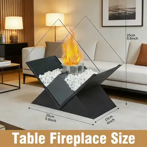 10-Inch Portable Tabletop Fireplace, Black Indoor-Outdoor Fireplace Bowl for Patio Parties & Events