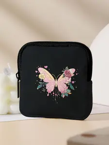 Butterfly Pattern Printed Coin Wallet, Zipper Wallet Design, Multifunctional Storage Bag, Durable Polyester, Digital Printing, Key Card Holder, Ideal Gift