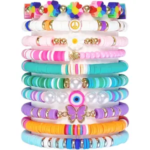 F-HBL07 10 PCS Kids Friendship Bracelets for Teen Girls Women little Girl Jewelry Colorful Clay Bead Bracelet Set Beach Style Jewelry Gift