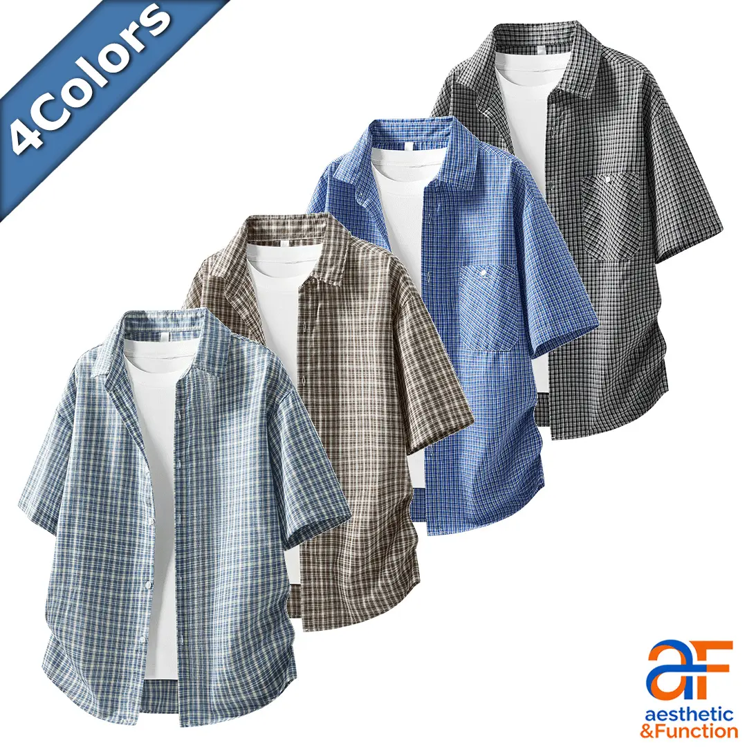 Men's No Pockets&With Pockets Washed Vintage Plaid Shirts, SummerVibes,Oversized Loose Fit Short Sleeve Button Down Tops, Breathable Lightweight Casual Checkered Summer Tops, Daily Wear Versatile Layering Shirts, Plus Size Mens Casual Shirts summerwins