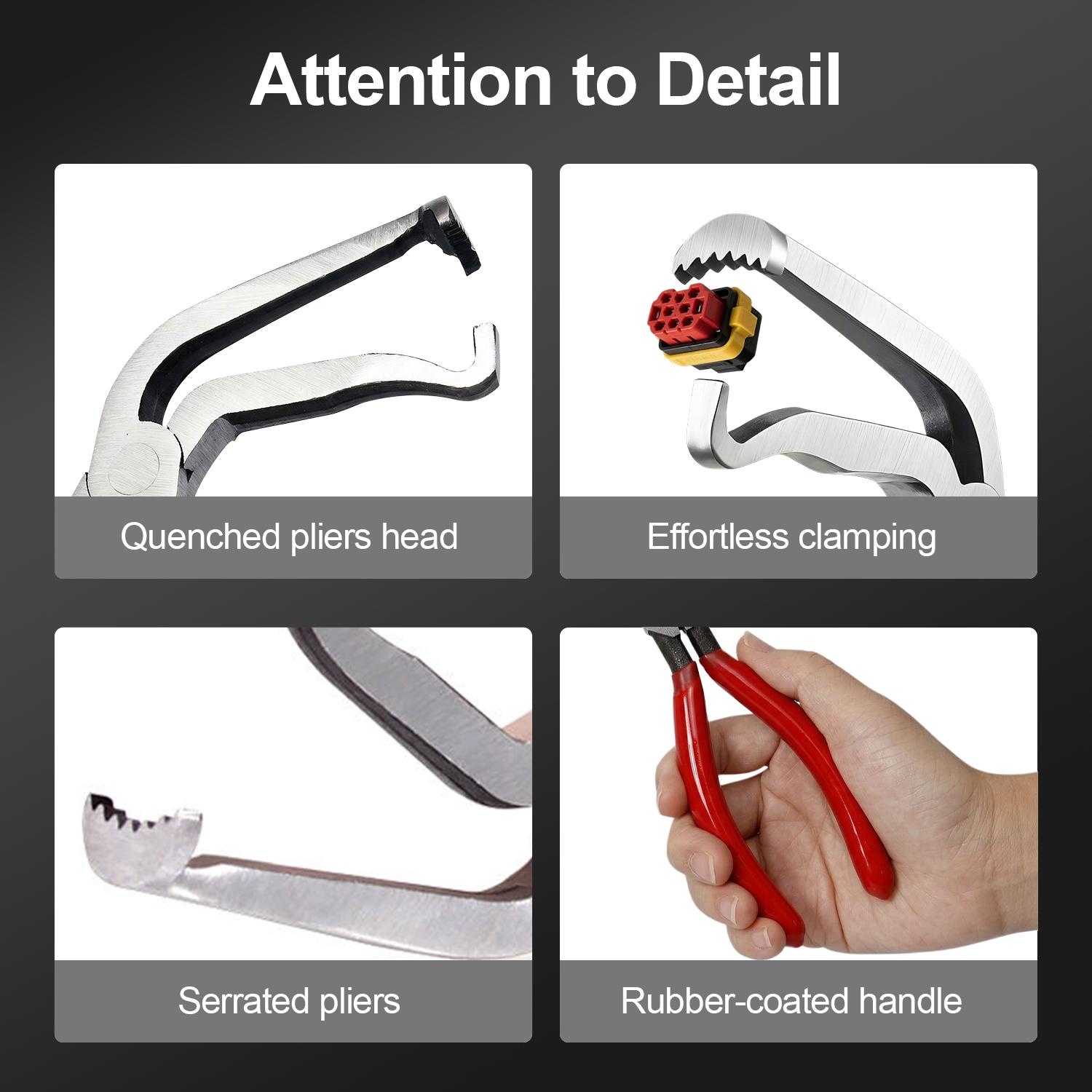 VAYWET Automotive Electrical Disconnect Pliers Connector Separator Wire Terminal Removal Tool Depinning Too Electrical Plug Connector Separator for Cars SUV Hose Push Tab Style Plugs 60°Elbow Car Trim Clip Forceps Fuel Line Repair Tool Bend wire Pliers