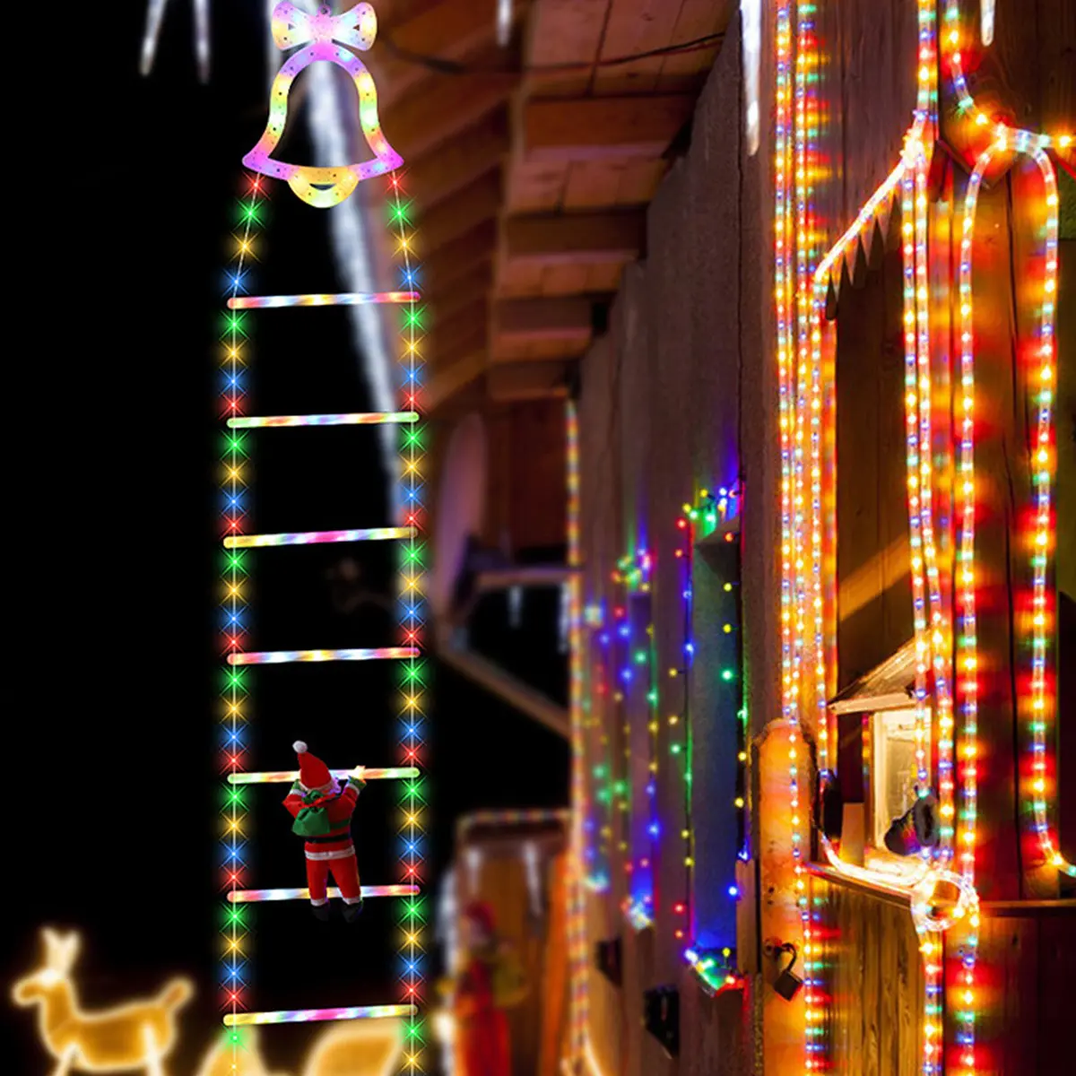 Popular Xmas Decor, Multicolor LED Ladder Lights Featuring Santa Claus, Versatile Christmas Lighting for Window, Garden, Home Wall, Indoor & Outdoor Holiday Decoration