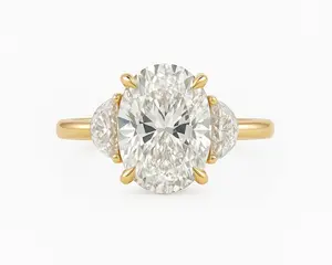 1.5 Ct Oval Lab Grown Diamond Ring, Half Moon Side Stones