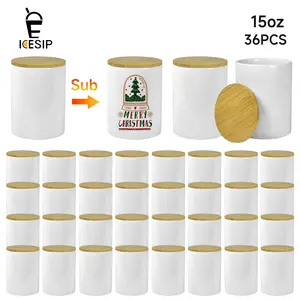 ICESIP USA warehouse 36pcs/carton 11oz 15oz Ceramic Sublimation Candle Jar with wooden lids,For storage of items and placement of scented candles couple DIY Party gifts gift bf