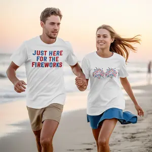 Funny Couples Just Here for The Fireworks Shirts, Adult Humor Matching T-shirt for Couples, Valentine's Day Fireworks Tees PLK0020