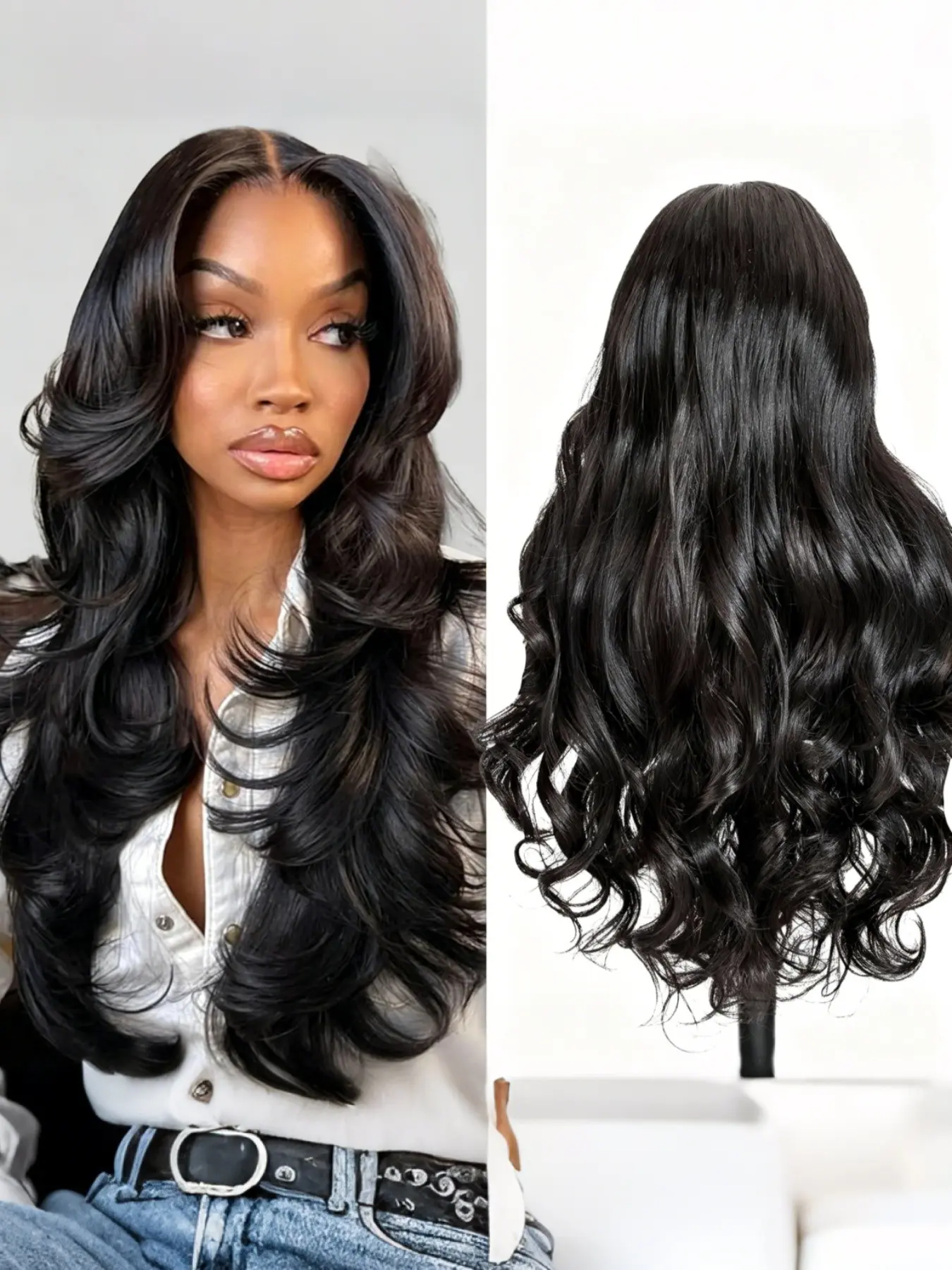 26" Body Wave Lace Front Wig, 4x1 Middle Part, Premium Synthetic Fiber, Glueless, Lightweight, Natural Look, All-Day Wear, Lace Frontal Wigs, Hair Glueless Wig