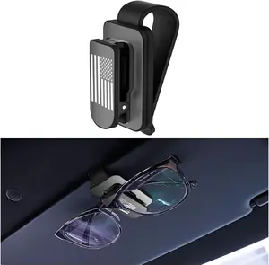 Sunglasses Holder for  Sun Visor,  Flag Metal  Eyeglass Hanger, Patriotic Multifunctional Automotive Ticket Card Glasses Clip Accessories, Universal Fit(Black/Gray)
