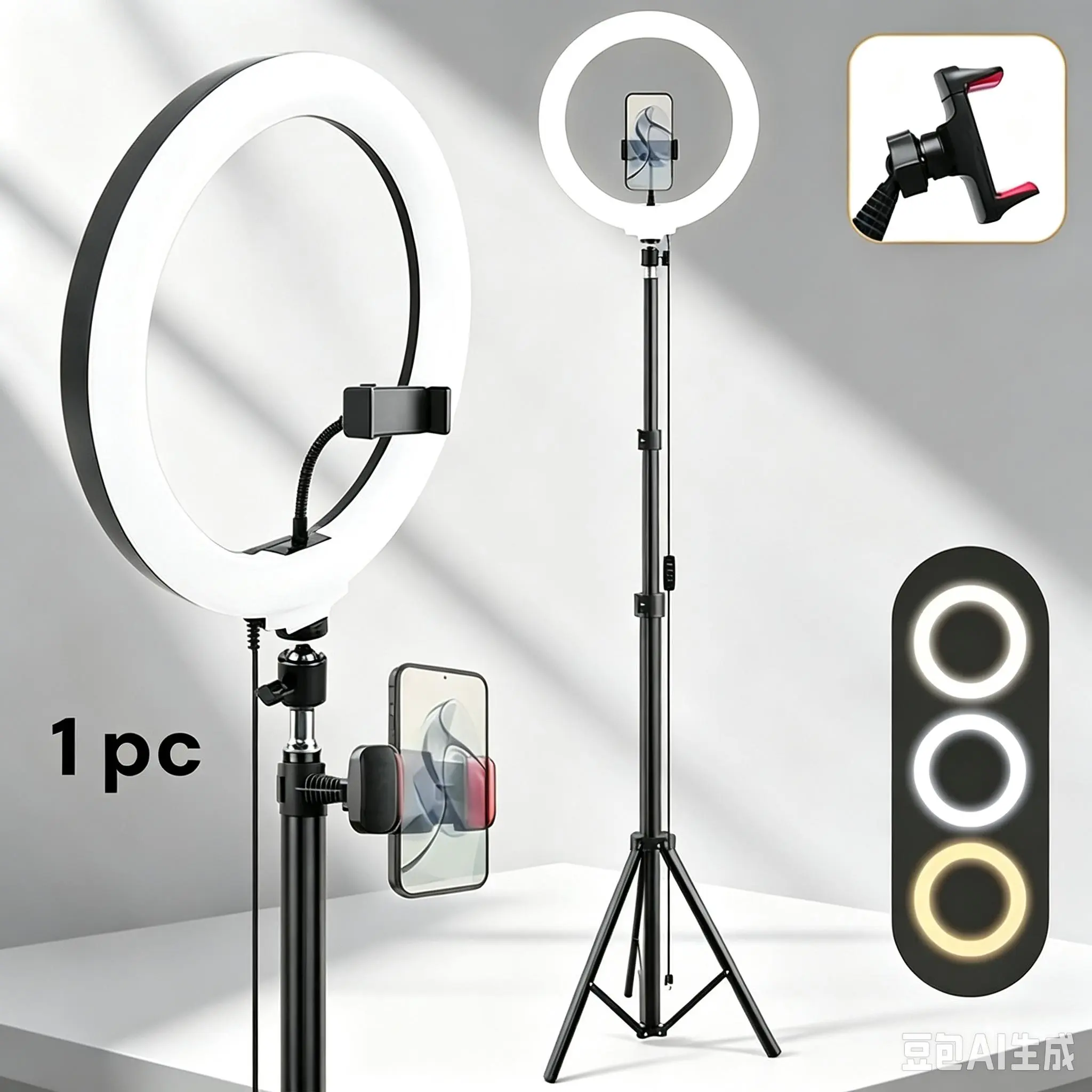 UEGOGO 12"LED Ring Light Kit with 63" Adjustable Tripod, Phone Mount, Dimmable Selfie Lamp for Mobile Accessories, Live Streaming, Video Calls, Different Shooting Positions, Streaming Equipment Cable Connection