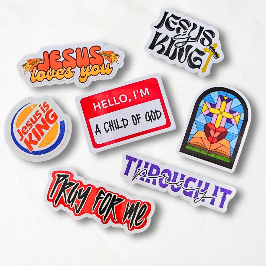 Retro Style Jesus is KING Sticker Pack with Inspirational Quotes and Religious Designs for Faithful Use Featuring Jesus Loves You and Hello I'm A Child of God