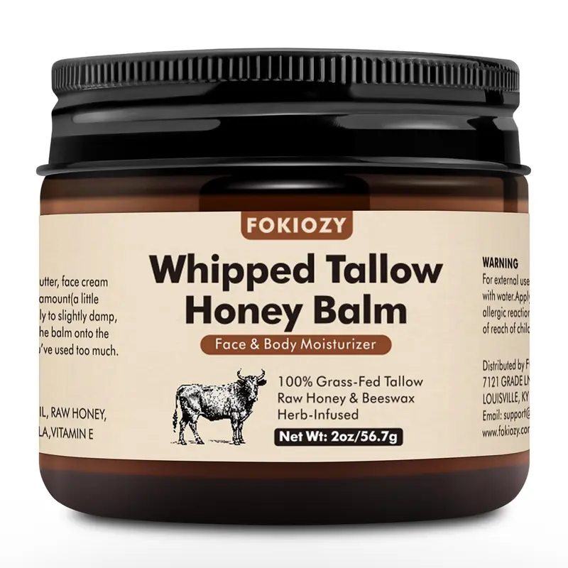 Fokiozy Whipped Beef Tallow & Raw Honey Balm - 2oz,Ultra-Nourishing All-Natural Face Cream, Body Lotion & Lip Balm,Grass-Fed & Organic Ingredients,for Intense Hydration and Repair,Christmas gifts,New Year's gifts