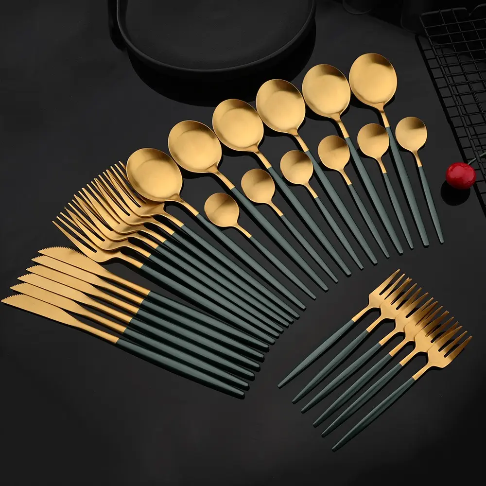 30-Piece Portuguese Style Stainless Steel Cutlery Utensil Set, Matte Finish, High-End Forks, Spoons, Coffee Scoops, Ideal for Home, Hotel, Events, Dinner Set, Spoon And Fork Set