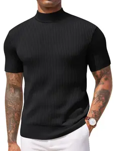 COOFANDY B Men's Mock Turtleneck Sweater Short Sleeve Casual Basic Tops Ribbed Knit Pullover Solid Tee