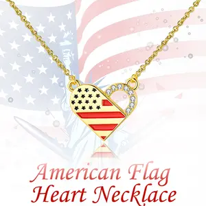 Heart American Flag Necklace