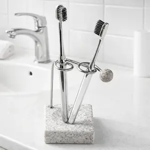 Light Luxury Stainless Steel Toothbrush Holder, Couple's Toothbrush Organizer for Bathroom, Standup Brush Holder