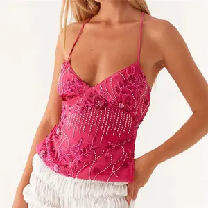 Ali Sequin Halter Top- Hot Pink Womenswear Sleeveless