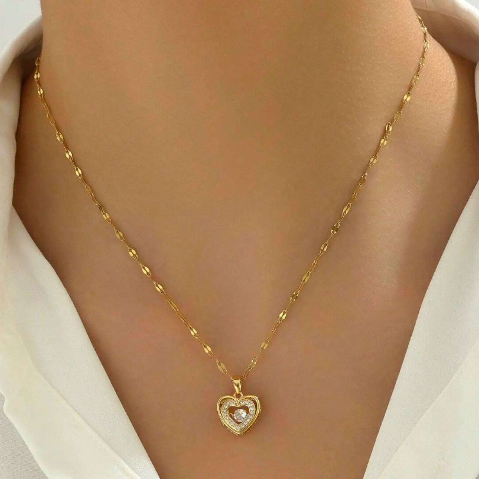 18k gold plated heart pendant necklace decorated with Cubic Zirconia, suitable for street wear, daily life, work, festivals, parties, Valentine's Day