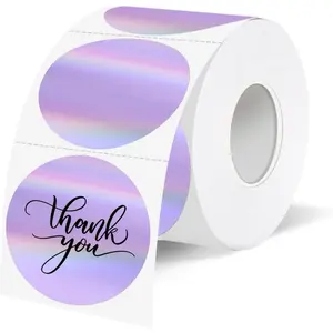 1.5" Holographic Direct Thermal Label Stickers, Round Printable Rainbow Glitter Thermal Printer Sticker Labels for  Wrapping, Self-Adhesive DIY Custom Logo Design- Purple