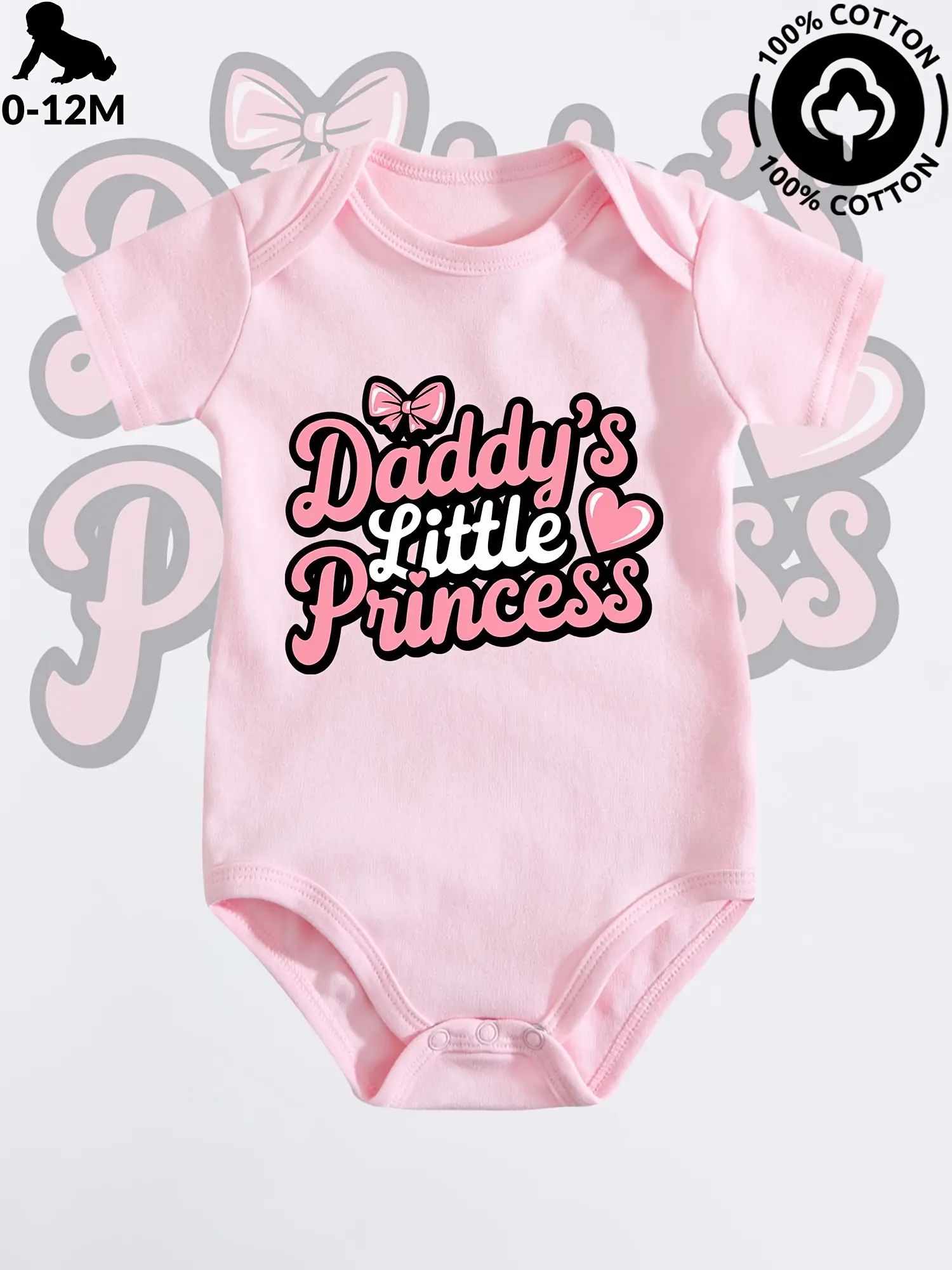 Baby Girls' "Daddy's Little Princess" Short Sleeve Bodysuit, Cute Pink Bow & Heart Newborn Romper