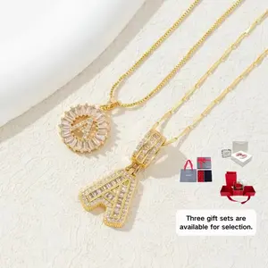 2-Piece Initial Necklace Set — 14K Gold-Plated & Zirconia Delicate Necklaces, Adjustable-Length Custom Name Necklaces, Personalized Round Pendants. A Jewelry Set for Holidays & Birthdays. An Exquisite Gift (Optional Gift Box Available).