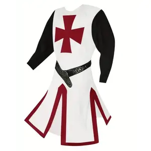 Men'S Crusader Tunic Costume - Medieval Templar Knight Long Sleeve p with Red Cruciform, Black & Red Design, Loose Fit for Christmas Cosplay, Renaissance Fairs, and Casual Wear, Cosplay Costume| Templar Knight Outfit| Detailed Texture, Cosplay-T Maid nail