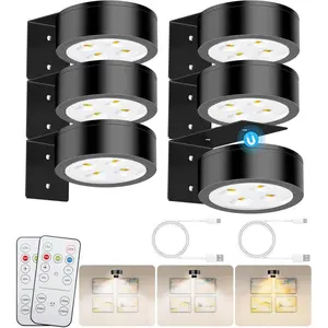 Picture Lights LED Mural Light Rechargeable - Wall Frame Lights with 3 Lighting Modes, Remote Control, and Timer 6Pack Black