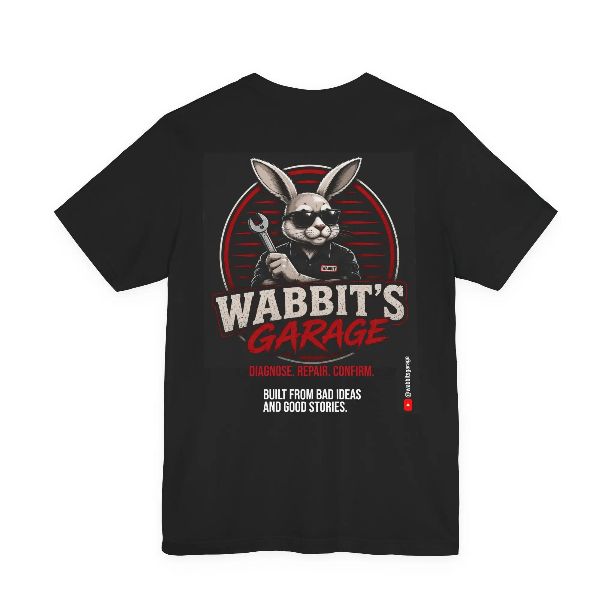 Wabbit's Garage T-Shirt — Mechanic Bunny Design (Built From Bad Ideas)