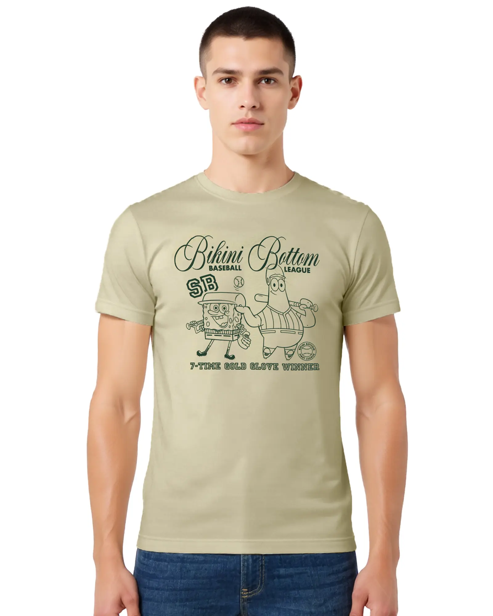 SpongeBob Squarepants T-Shirt Men's Bikini Bottom Baseball League Short Sleeve Tee