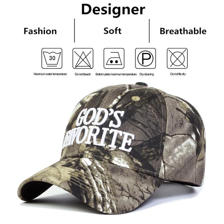 God's Favorite Camo Trucker Hat - Sun Protection, Adjustable Fit, Versatile for Outdoor Activities, Comfortable All-Day Wear