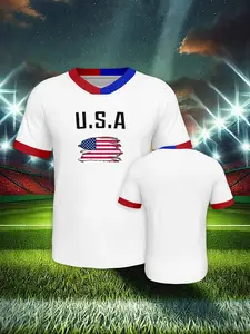 Men's American Home soccer Jersey, Unisex Blue Collar Design, Suitable for Formal Matches, Physical Training, Outdoor Activities, Sport Jersey