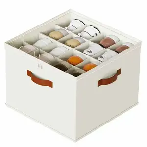 16-Grid Foldable Shoe Storage Box with Dividers, Closet Shoe Organizer Bin with Handles, Dust-Free Shoe Holder for Sneakers, Heels, Slippers, White