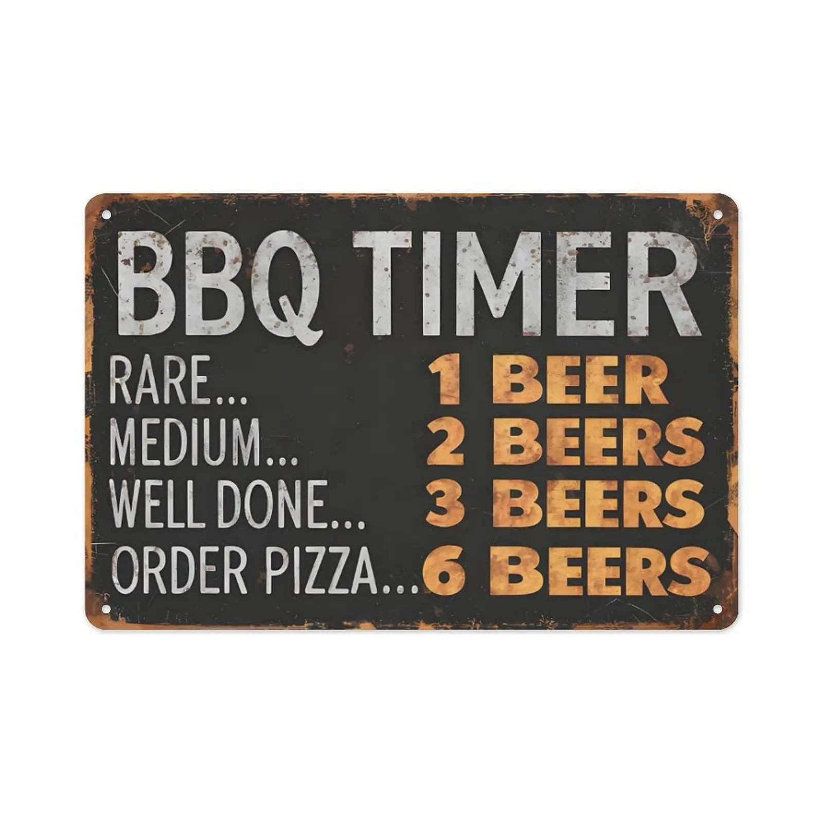 Vintage Black Rust Metal Finish Decorative BBQ Beer Count Timer Sign (8"×12"/20×30cm, Aluminum), Backyard Barbecue Pit Grill Wall Decor Plaque, Gift for Griller Lovers