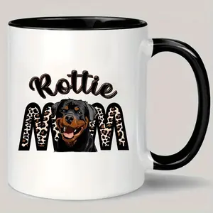 Rottweiler Mom Ceramic Coffee Mug - 11oz Insulated Reusable Cup with Black Handle, Unique Leopard Print Design, Perfect Gift for Dog Lovers, Hand Wash Only, Ideal for Morning Coffee or Tea, Dog Lover Gift|Leopard Print Mug|Reusable Cup