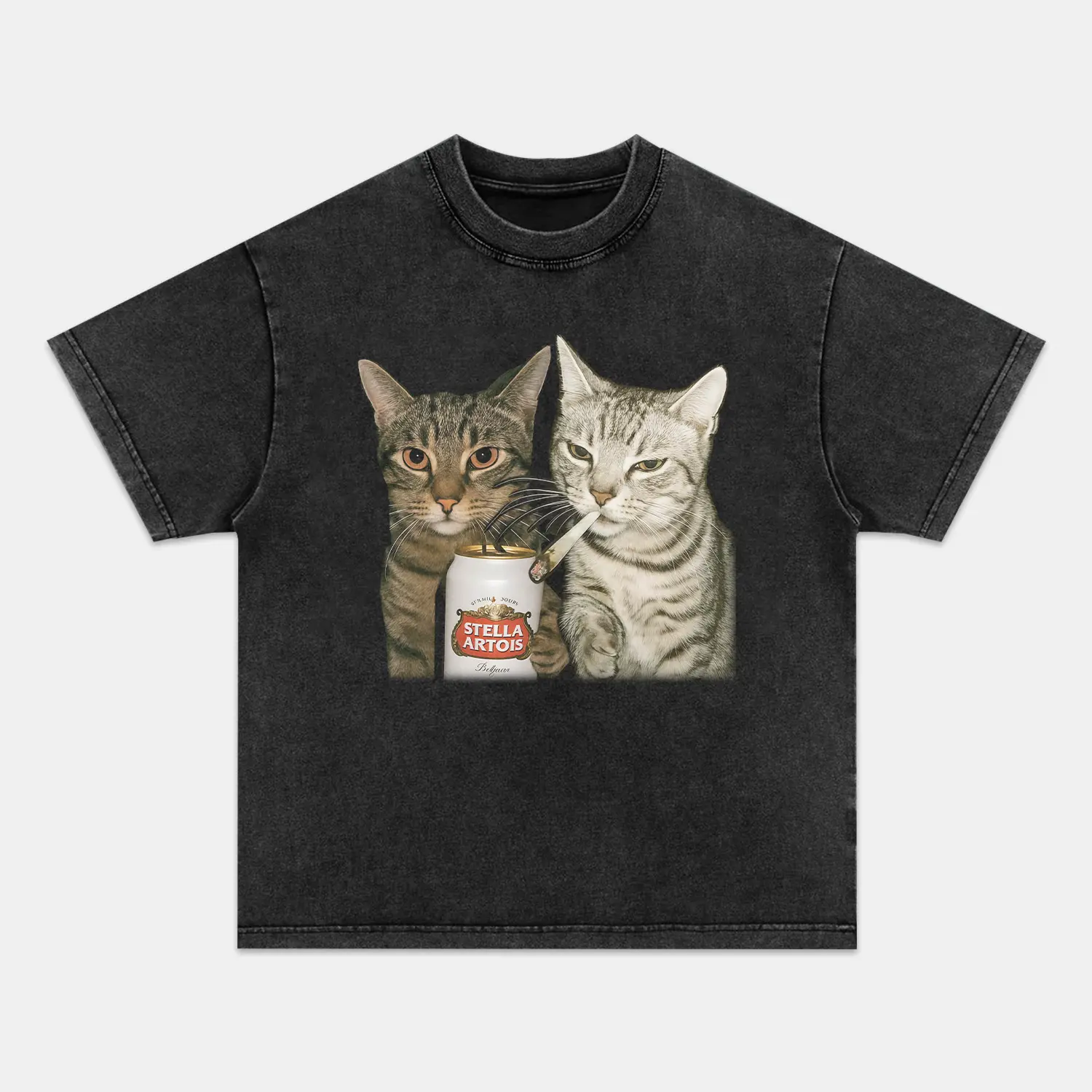 Unisex Wacky Cat Graphic T-Shirt - Vintage Ribbed Round Neck, Casual Fit Cotton, Breathable Short-Sleeve Streetwear Top for Men & Women (122505)