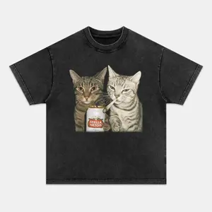 WACKY CAT T-shirt, Unisex Vintage Crew Neck Regular Fit Cotton Fabric Casual Comfort Breathable Short Sleeve Funny T-shirts Fashion Men&Women's Top for Streetwear 122505
