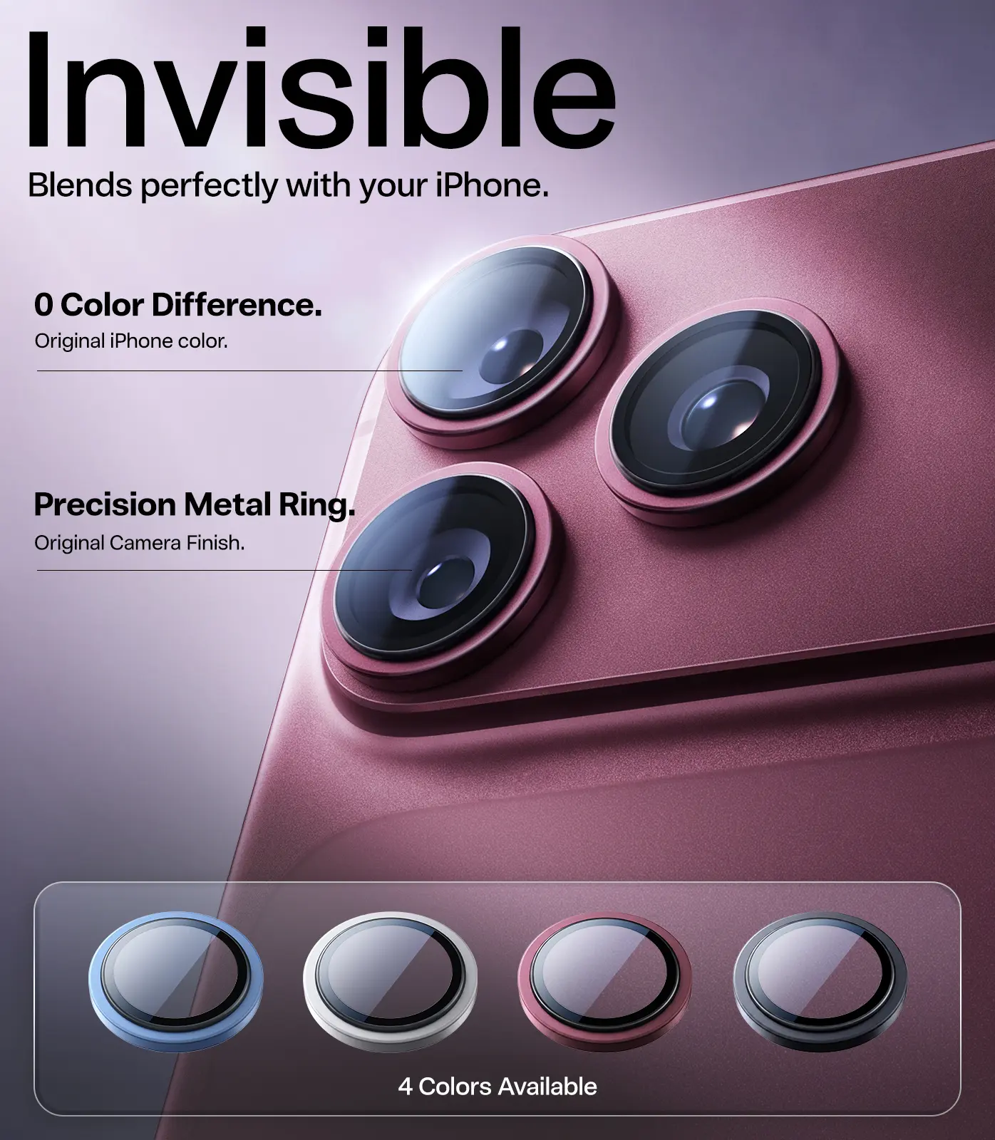 TORRAS Camera Lens Protector iPhone 18 Pro/ Pro Max 3-Year Ultimate Durability -1:1 Invisible Fit & Ultra Clarity, Military-Grade 9H+ Aerospace Glass, Anti-Scratch, Metal Frame, purple, blue, black - 1 Set