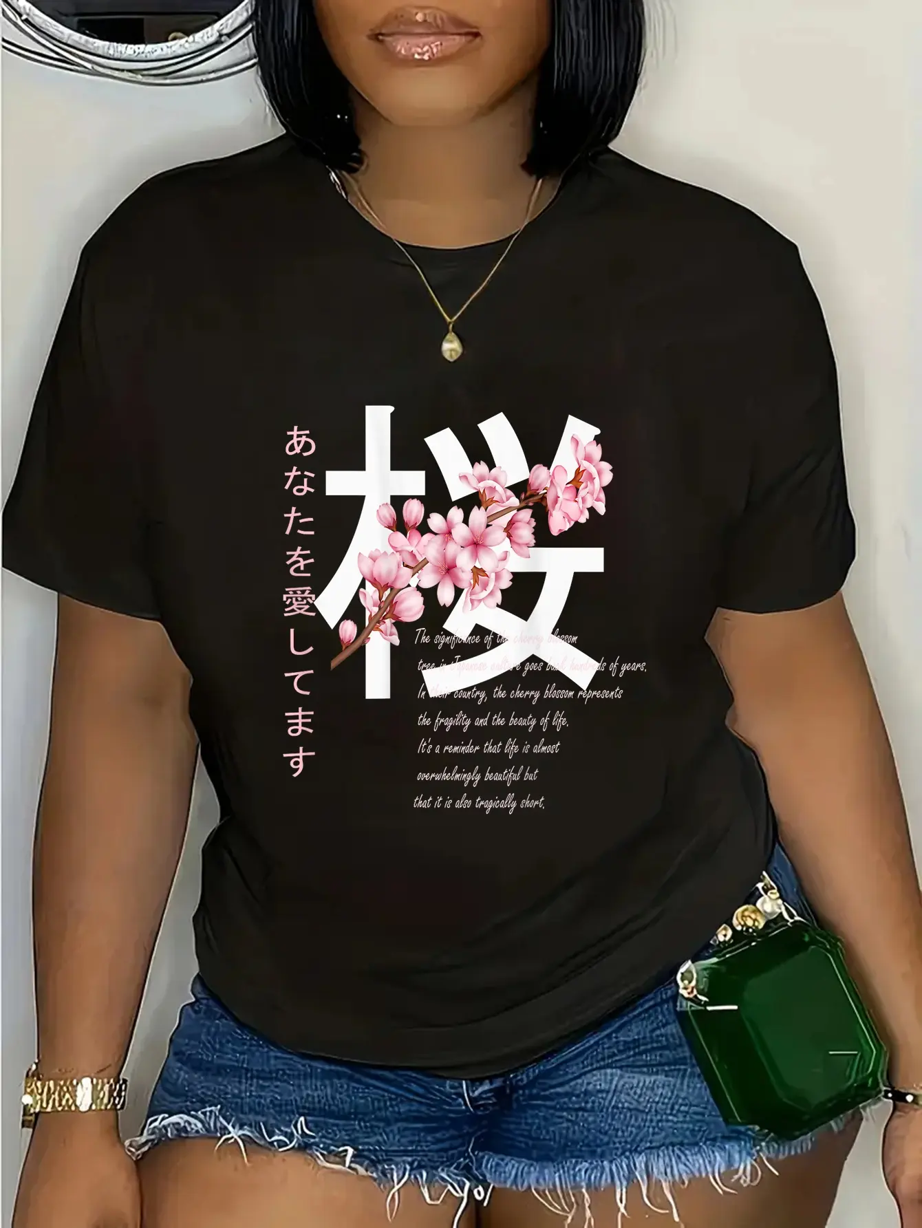 100% Cotton Cherry Blossom Japanese harajuku anime manga T-Shirt