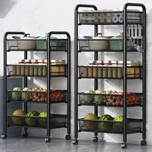 3/4/Layer Kitchen Dining Side Cart - Carbon Steel Storage Cart, Multifunctional Metal Rolling Cart, Easy to Move, Kitchen Organization and Storage, Snack Cart, Perfect for Home, Living Room, Kitchen, Restaurant | Space-Saving Kitchen Shelves